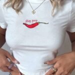 Elorivane Women White Y2K Stay Spicy Graphic Crop Tee, Casual Summer Beach T-Shirt