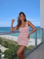 Elorivane Women's Striped Pink Fitted Knit Dress | Casual Vacation Summer Spring Dress - Image 6