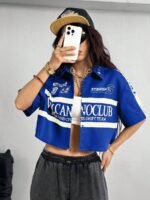Elorivane Women Green Sport Graphic Crop Top, Loose Short Sleeve Back To School Festival Shirt - Image 34