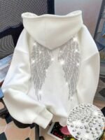 Elorivane Women's Black Glitter Hoodie, Rhinestone Wing Design Cute Casual Sweatshirt for Autumn Back To School - Image 24