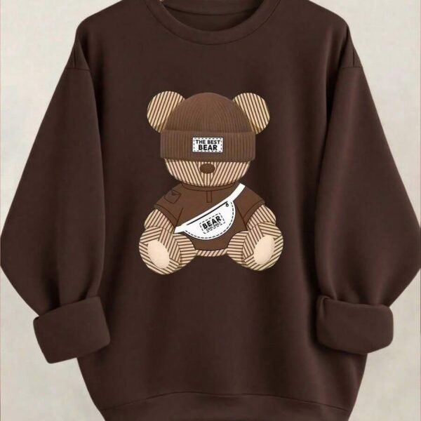 Elorivane Women's Thermal Lined Bear Print Sweatshirt, Oversized Long Sleeve