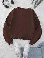 Elorivane Women's Thermal Lined Bear Print Sweatshirt, Oversized Long Sleeve - Image 2