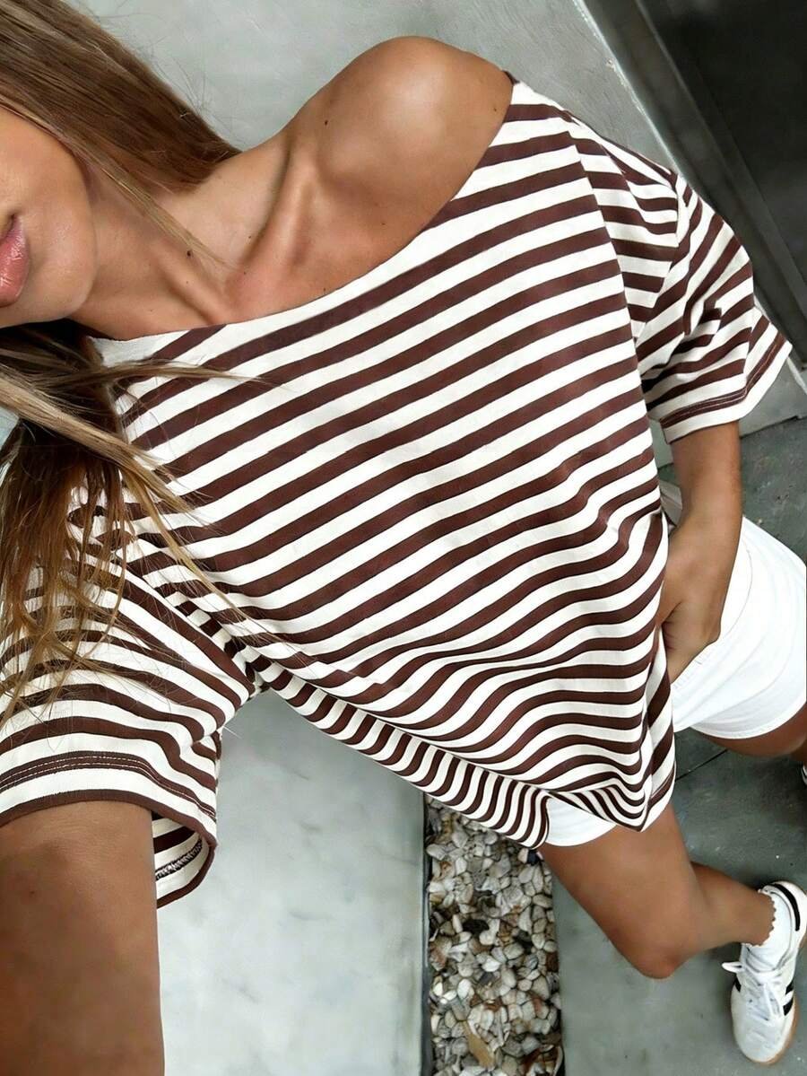 17736524175426e4ea5ee516d66273b2eb4c4bfca2_thumbnail_900x Elorivane Women's White Striped Open Shoulder Tee, Plus Size Y2K Street Style Summer - Image 1