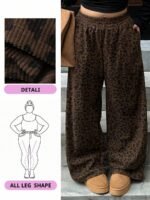 Elorivane Plus Size Leopard Corduroy Pants, Elastic Waist Loose Straight Leg Trousers - Image 10