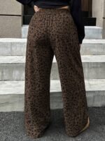 Elorivane Plus Size Leopard Corduroy Pants, Elastic Waist Loose Straight Leg Trousers - Image 2