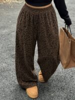 Elorivane Plus Size Leopard Corduroy Pants, Elastic Waist Loose Straight Leg Trousers - Image 7