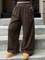 Elorivane Plus Size Leopard Corduroy Pants, Elastic Waist Loose Straight Leg Trousers - Image 9