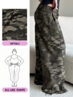 Elorivane Plus Size Camo Jeans, Military Green Loose Straight Leg Motorcycle Autumn Pants - Image 8