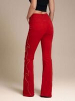 Elorivane Women Black Studded Flared Denim Jeans, High Rise Western Cowgirl Fall Winter Rodeo Festival Pants - Image 10
