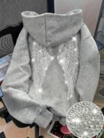 Elorivane Women's Black Glitter Hoodie, Rhinestone Wing Design Cute Casual Sweatshirt for Autumn Back To School - Image 5