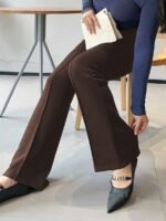 Elorivane Plus Size Solid Flare Pants, Elastic Skinny Casual All Season Fall Trousers - Image 10
