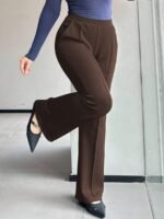 Elorivane Plus Size Solid Flare Pants, Elastic Skinny Casual All Season Fall Trousers - Image 12