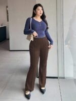Elorivane Plus Size Solid Flare Pants, Elastic Skinny Casual All Season Fall Trousers - Image 13