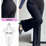 Elorivane Plus Size Solid Flare Pants, Elastic Skinny Casual All Season Fall Trousers