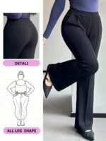 Elorivane Plus Size Solid Flare Pants, Elastic Skinny Casual All Season Fall Trousers
