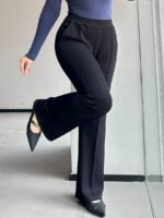 Elorivane Plus Size Solid Flare Pants, Elastic Skinny Casual All Season Fall Trousers - Image 3