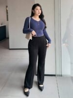 Elorivane Plus Size Solid Flare Pants, Elastic Skinny Casual All Season Fall Trousers - Image 4