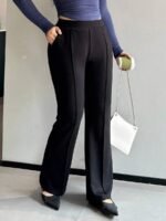 Elorivane Plus Size Solid Flare Pants, Elastic Skinny Casual All Season Fall Trousers - Image 5