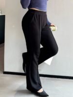 Elorivane Plus Size Solid Flare Pants, Elastic Skinny Casual All Season Fall Trousers - Image 6