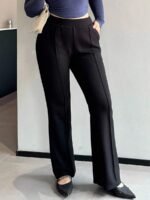 Elorivane Plus Size Solid Flare Pants, Elastic Skinny Casual All Season Fall Trousers - Image 7