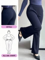 Elorivane Plus Size Solid Flare Pants, Elastic Skinny Casual All Season Fall Trousers - Image 15