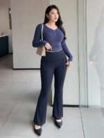 Elorivane Plus Size Solid Flare Pants, Elastic Skinny Casual All Season Fall Trousers - Image 17