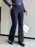 Elorivane Plus Size Solid Flare Pants, Elastic Skinny Casual All Season Fall Trousers - Image 18