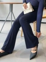 Elorivane Plus Size Solid Flare Pants, Elastic Skinny Casual All Season Fall Trousers - Image 20