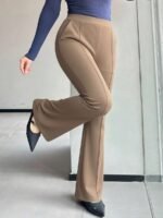 Elorivane Plus Size Solid Flare Pants, Elastic Skinny Casual All Season Fall Trousers - Image 23