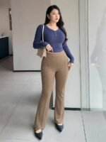 Elorivane Plus Size Solid Flare Pants, Elastic Skinny Casual All Season Fall Trousers - Image 24