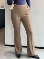 Elorivane Plus Size Solid Flare Pants, Elastic Skinny Casual All Season Fall Trousers - Image 25