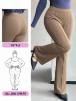 Elorivane Plus Size Solid Flare Pants, Elastic Skinny Casual All Season Fall Trousers - Image 26