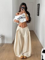 Elorivane Women Brown Striped Cargo Pants, Oversized Curved Hem Vintage Summer Fall Streetwear Trousers - Image 22