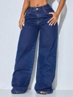 Elorivane Women's Low Waist Wide Leg Blue Jeans, Curved Hem Casual Denim - Image 4