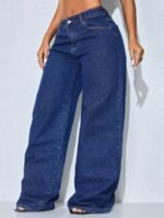 Elorivane Women's Low Waist Wide Leg Blue Jeans, Curved Hem Casual Denim - Image 5