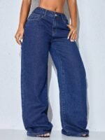 Elorivane Women's Low Waist Wide Leg Blue Jeans, Curved Hem Casual Denim - Image 8