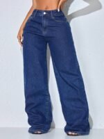 Elorivane Women's Low Waist Wide Leg Blue Jeans, Curved Hem Casual Denim - Image 7