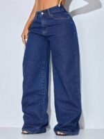 Elorivane Women's Low Waist Wide Leg Blue Jeans, Curved Hem Casual Denim - Image 6