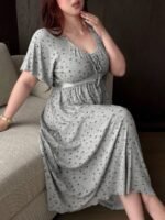 Elorivane Plus Size Floral Lace Nightgown, Contrast Flare Sleeve Elegant Maxi Spring Autumn Winter Loungewear - Image 10