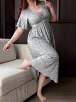 Elorivane Plus Size Floral Lace Nightgown, Contrast Flare Sleeve Elegant Maxi Spring Autumn Winter Loungewear - Image 16