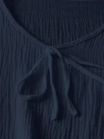 Elorivane Plus Size Women's Navy Blue Boho Blouse, Cotton Ruffle Sleeves with Bow Decor, Casual Leisure Shirt for Summer Vacation, Home, Daily Outing & Travel, Also Great for Fall Wear - Image 36