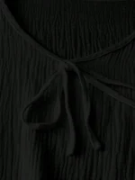 Elorivane Plus Size Women's Navy Blue Boho Blouse, Cotton Ruffle Sleeves with Bow Decor, Casual Leisure Shirt for Summer Vacation, Home, Daily Outing & Travel, Also Great for Fall Wear - Image 19