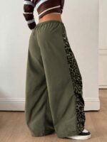 Elorivane Women Black Leopard Patchwork Parachute Pants, Baggy Preppy Hippie Streetwear Trousers - Image 7