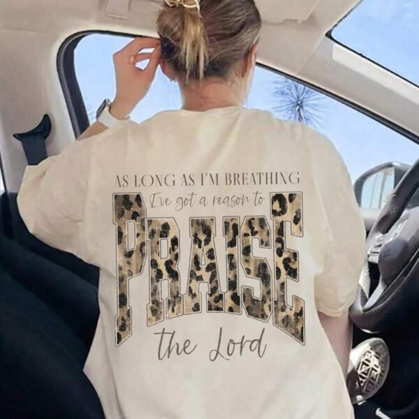 Elorivane Women's Praise The Lord Leopard Print Tee, Christian Casual Summer