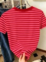 Elorivane Women's Pink-Brown Striped Y2K Tee, Casual Summer - Image 55