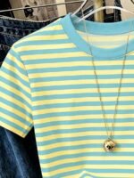 Elorivane Women's Pink-Brown Striped Y2K Tee, Casual Summer - Image 31