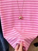 Elorivane Women's Pink-Brown Striped Y2K Tee, Casual Summer - Image 40
