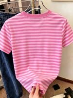 Elorivane Women's Pink-Brown Striped Y2K Tee, Casual Summer - Image 34