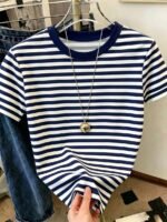 Elorivane Women's Pink-Brown Striped Y2K Tee, Casual Summer - Image 41