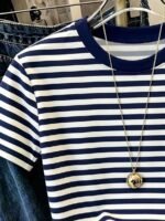 Elorivane Women's Pink-Brown Striped Y2K Tee, Casual Summer - Image 44